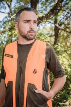 Gilet De Chasse Sans Manche Orange Fluo Somlys 611 -Magasin Du Chasseur 00004 Gilet de chasse sans manche orange fluo Somlys 611
